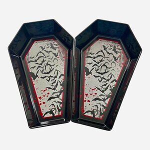 Lot of 2 Amscan Dark Manor Coffin Shaped Melamine Bowl 12.75"x8" Spooky Gothic